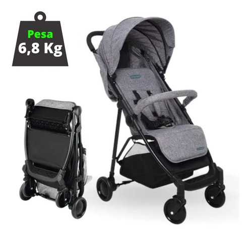 Carrinho De Bebê De Paseio Bebeliê Cinza Com Chassi Preto