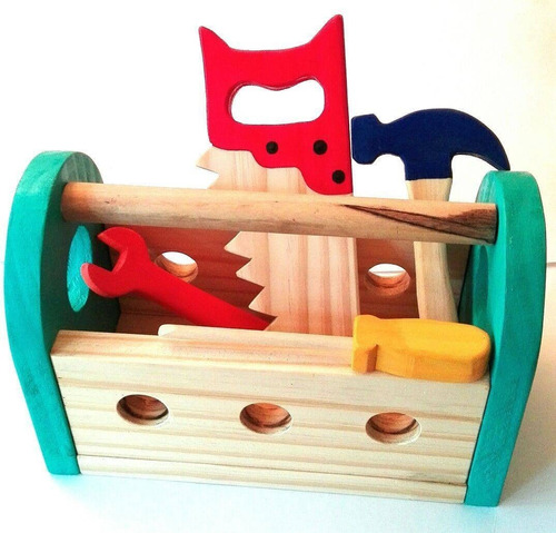 Caja Herramientas Infantil Madera Niños Colores Vivos