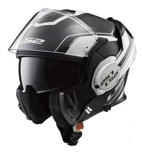 Casco para moto rebatible LS2 Valiant FF399  negro y blanco lumen talle XL 