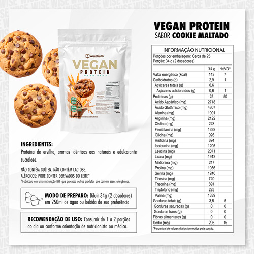 Kit Creatina 500g com Vegan Protein sabor Cookie Maltado 837g Wisehealth