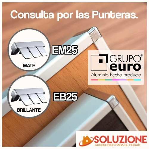 Imagen 9 de 10 de Tapacanto U Euro Aluminio 25 Mm Mueble Puerta Cajon Cocina