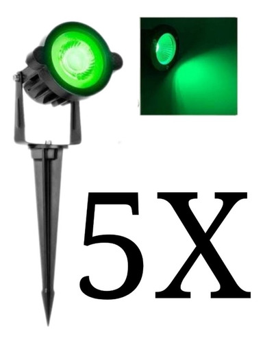 5x Espeto Luminária Led Jardim 7w A Prova Dágua Verde Bivolt