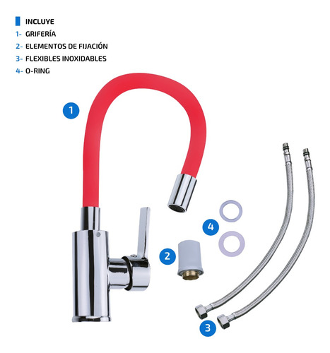 Imagen 6 de 9 de Griferia De Cocina Canilla Monocomando Lavatorio Cuello Goma