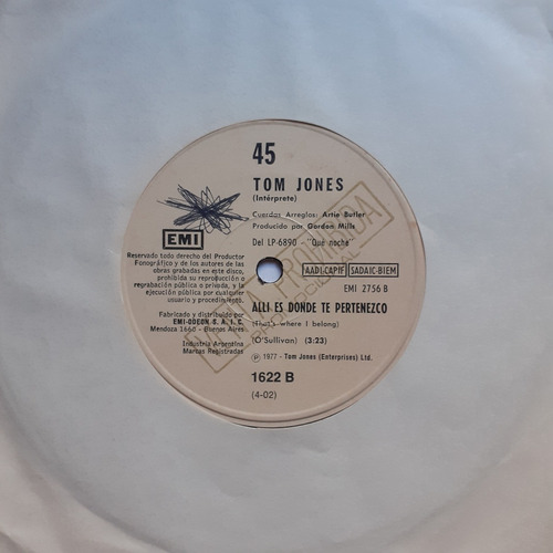 Vinilo Simple - Tom Jones (alli Es Donde Te Pertenezco)