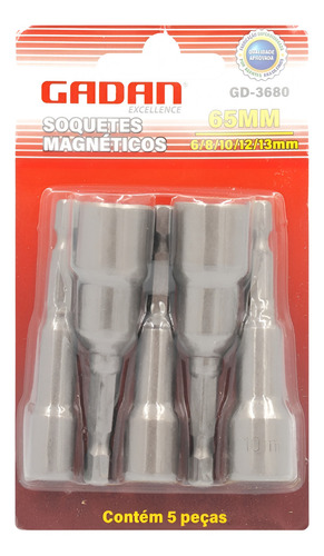 Kit De Soquetes Magnéticos 65mm Para Parafusadeiras - 5 Peça Cor Prateado