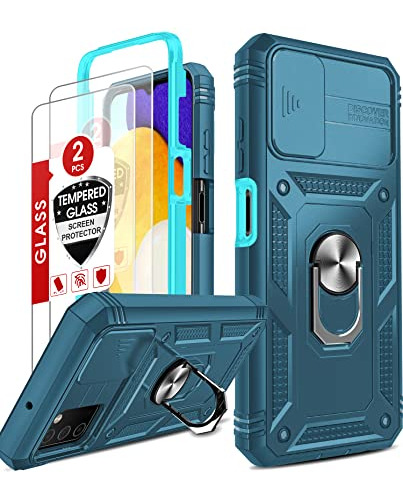 Funda Con Anillo + Templado Para Samsung Galaxy A03s (azul)