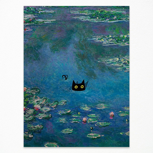 Xscq Vintage Monet Wall Art Póster De Gato Negro Divertido L