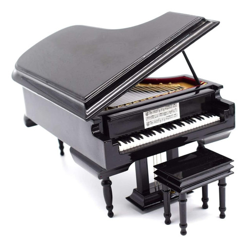 Shtwx Caja De Música De Piano Con Banco Y Estuche Negro, Caj
