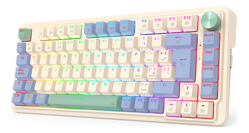 Teclado Gamer Redragon Ucal Pro K673cpg Rgb Pastel Triple Conectividad Español
