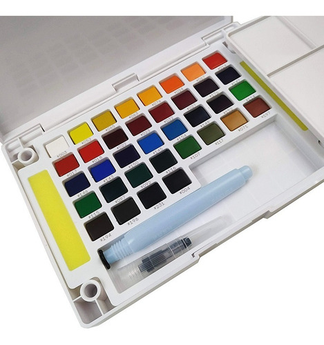 Estojo Aquarela Em Pastilha Koi 36 Cores +pincel Water Brush