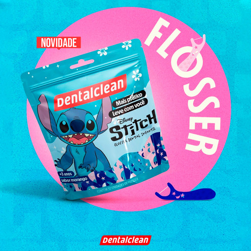 Kit 2 Flosser Fio Dental Haste Stitch Infantil Dentalclean