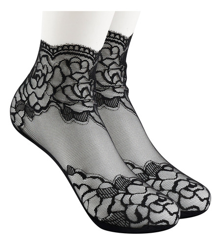 Calcetines De Encaje Con Estampado Floral Invisible, 5 Pares