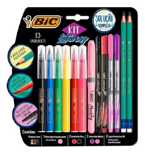 Bic Kit Lettering X13 Piezas Marcadores Fluor Finos Lapices