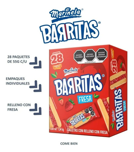 Barritas Marinela Fresa Con 28 Pzas De 55 G C/u