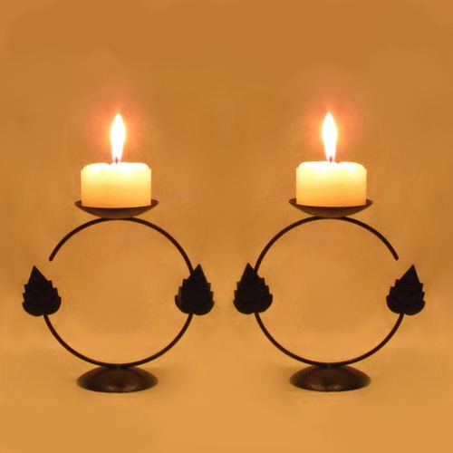 2 Castiçal 2 Folhas Decoração Candelabro Velas Suporte Festa