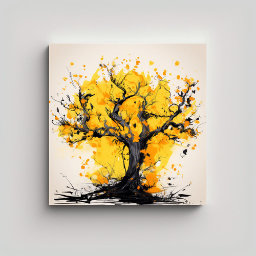 60x60cm Cuadro Decorativo: Habitación Con Árbol Naranja, A