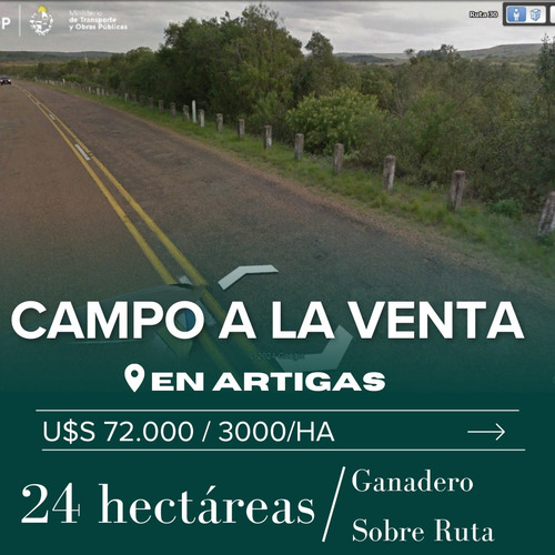 Oportunidad Campo De 24 Hectareas En Artigas U$s 72.000 - Sobre Ruta