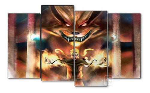 Cuadro Decorativo Moderno Naruto Nine Tailed Fox Jd-0247 L Cuádruple 120x70 Cm Sin Marco