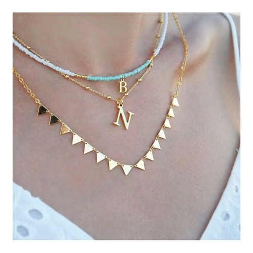 Collar Choker De Triángulos Minimalista En Baño De Oro 18k