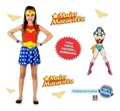 Disfraz Mujer Maravilla Niñas 2talles(sin Botas) Devoto Toys