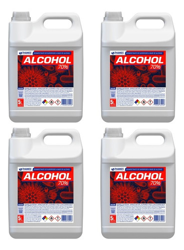 Alcohol 70% Sanitizante Liquido 5lts. X 4 Bidones