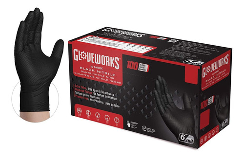 Gloveworks Hd Industrial Black Nitrile Gloves   Mil, La...
