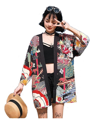 Kimono Robe Harajuku Unisex (blanco/negro) Moda Asiatica