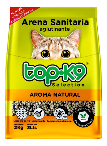 Arena Sanitaria Para Gatos Topk9 Aroma Natural 2kg