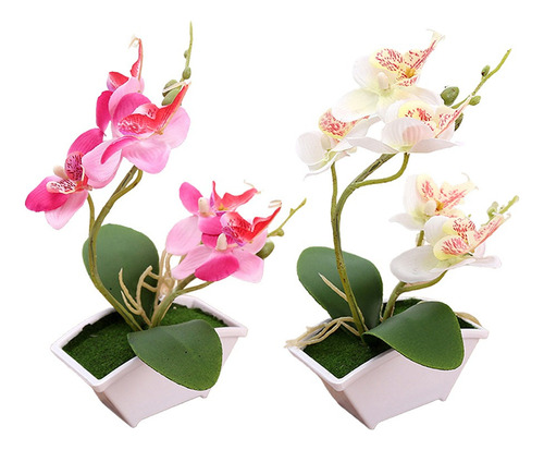 2x Flor Sintética Seda Artificial Mariposa Orquídea Bonsai