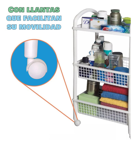 Carrito De Almacenamiento Italhome Multiusos De 3 Cestas Blanco