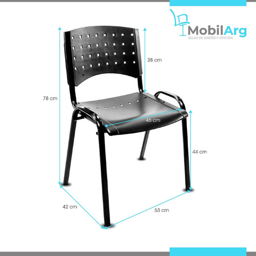 Imagen 4 de 9 de Silla Fija Oficina Apilable Caño Asiento Plastico Inyectado
