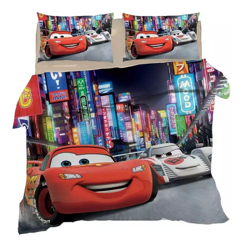 Cubrecama Acolchado Semidoble Cars + 2 Fundas + 2 Cojines