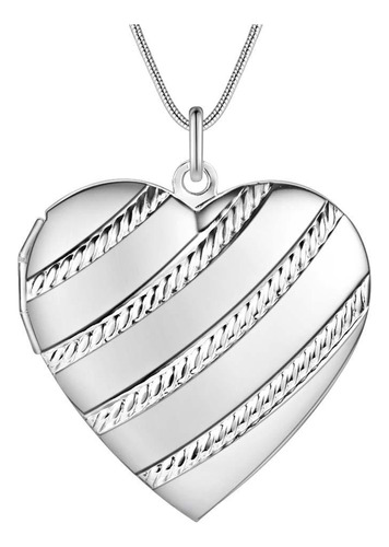 Collar Plata 925 Corazon Rayas Colgante Joyas Mujer