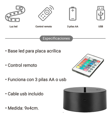 Lámpara Led 3d Rgb Con Control, 3aa O Usb En Caja