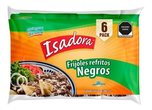 Frijoles Negros Refritos Isadora 6 Bolsas De 430g C/u 