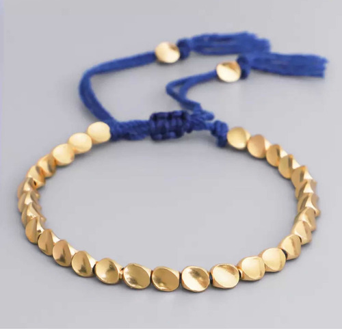 Pulsera Tibetana Cobre Mujer Hecha A Mano Color Azul Rey Diámetro 16 Cm Largo 16 Cm