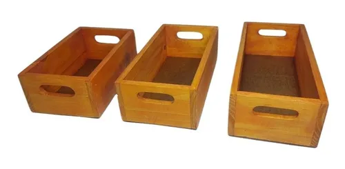 Set 3 Cajas Organizadoras Madera Con Manillas Naranja Cuotas sin