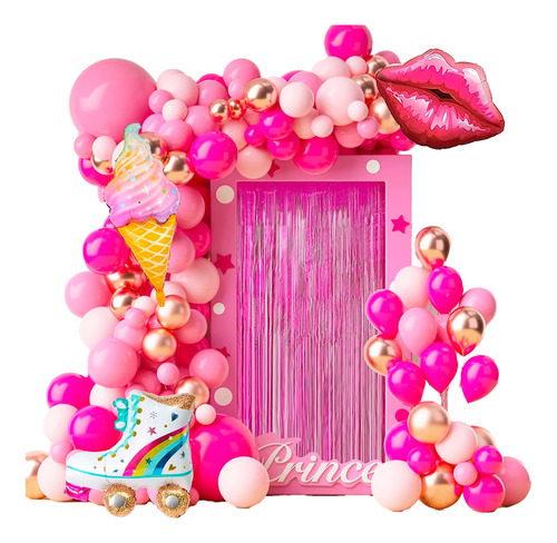 Arco Globos Barbie Patín Cono Kiss Fucsia Rosado Niña