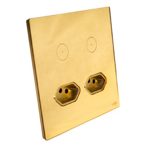 Interruptor Wi-fi 2 Botões E 2 Tomadas Dourado 4x4 Lumenx