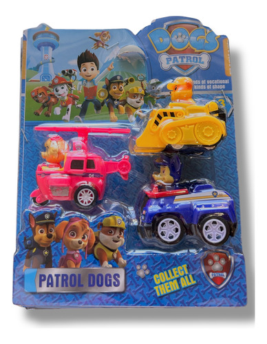 Paw Patrol Autos Marshall Chase Skye Rubble Pack X3 Fricción Pack 2 Skye Helicóptero Rosa Rubble Topadora Amarilla Y Chase Camioneta Azul