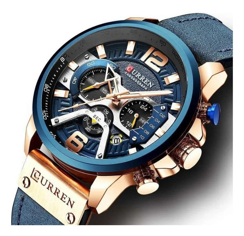 Relógio Curren Azul 8329  Cronógrafo  Luxo Quartzo M1