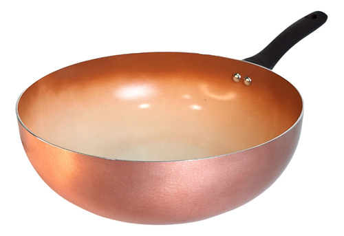 Wok Antiadherente Ceramico Hudson 28 Cm Aluminio Color Cobre