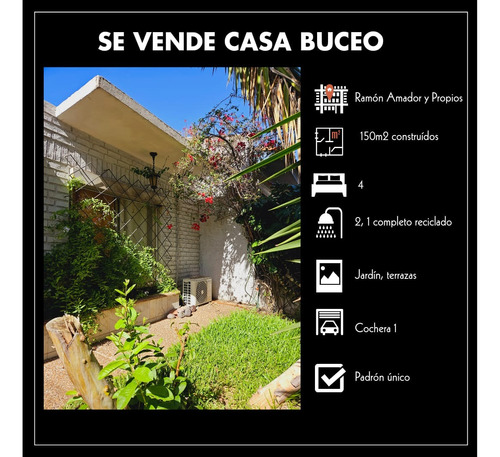 Padrón Único En Buceo, (ramón Anador). Muy Versátil, Mucha Area. 4 Dormitorios.  Jardín Y Barbacoa.