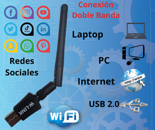 Adaptador Wifi Usb 5g Y 2.4g Antena Doble Banda 600 Mbps