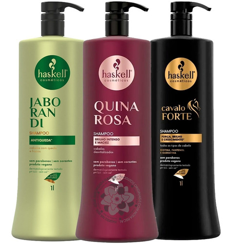 Haskell Kit 3 Shampoos Jaborandi Quina Rosa E Mandioca 1l