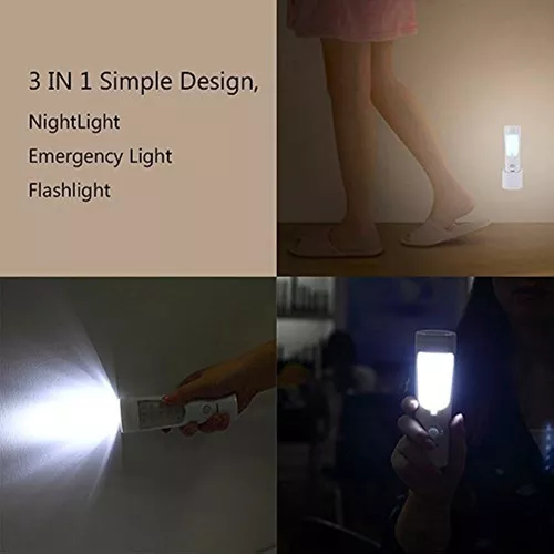 Luz nocturna de pared con sensor de movimiento 4 en 1, luz LED de falla de  energía, linternas de emergencia, linterna recargable, perfecta para cortes