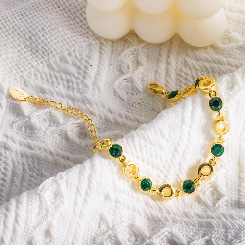 Pulsera De Oro Cristal De Esmeralda Mujer, Pulsera De T...