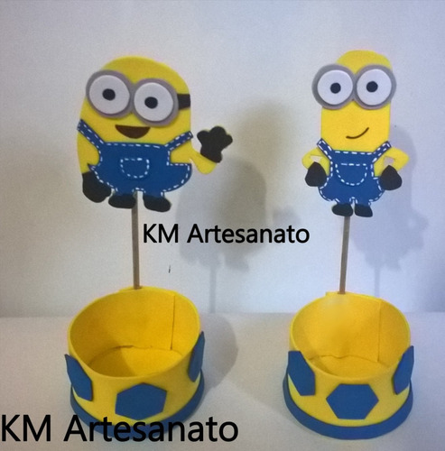 Kit 12 Centros De Mesa Minions Em Eva