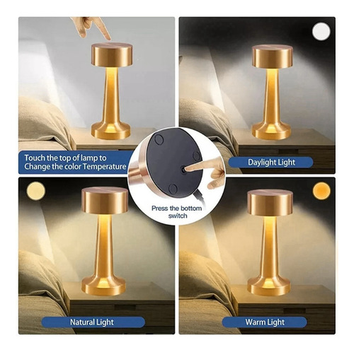 O Lámpara De Mesa Led Retro Recargable De Metal Táctil, 3