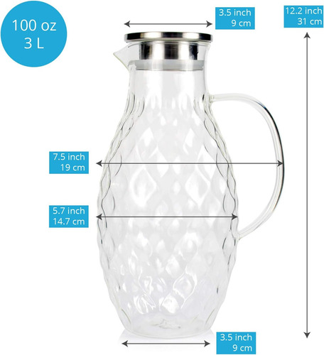 Large Glass Pitcher With Lid And Spout - 100 Ounces Big Cold
